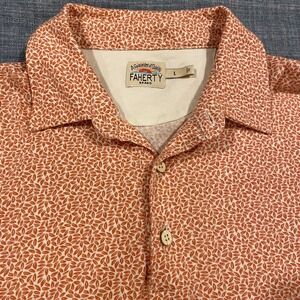 Faherty Brand Mens Orange Leaf Print Cotton Polo Shirt Large Short Sleeve Peru